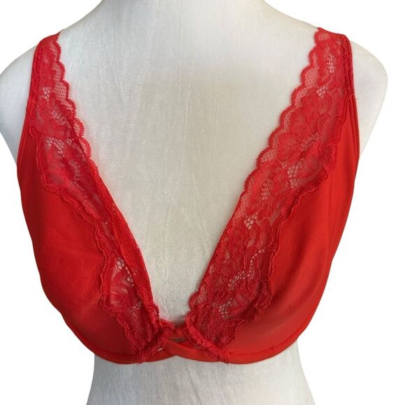 Soma Essentials RED 36D Plunge Unlined Bra with Lace Trim - Picture 2 of 8